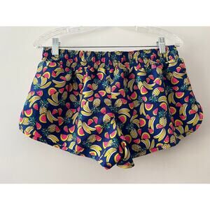 Bongo Colorful Blue Fruit Print Drawstring Short Shorts SzL